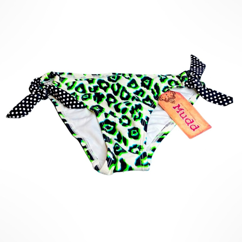 MUDD GREEN & BLACK ANIMAL PRINT BIKINI BOTTOMS POLKA DOT TIE SIDES